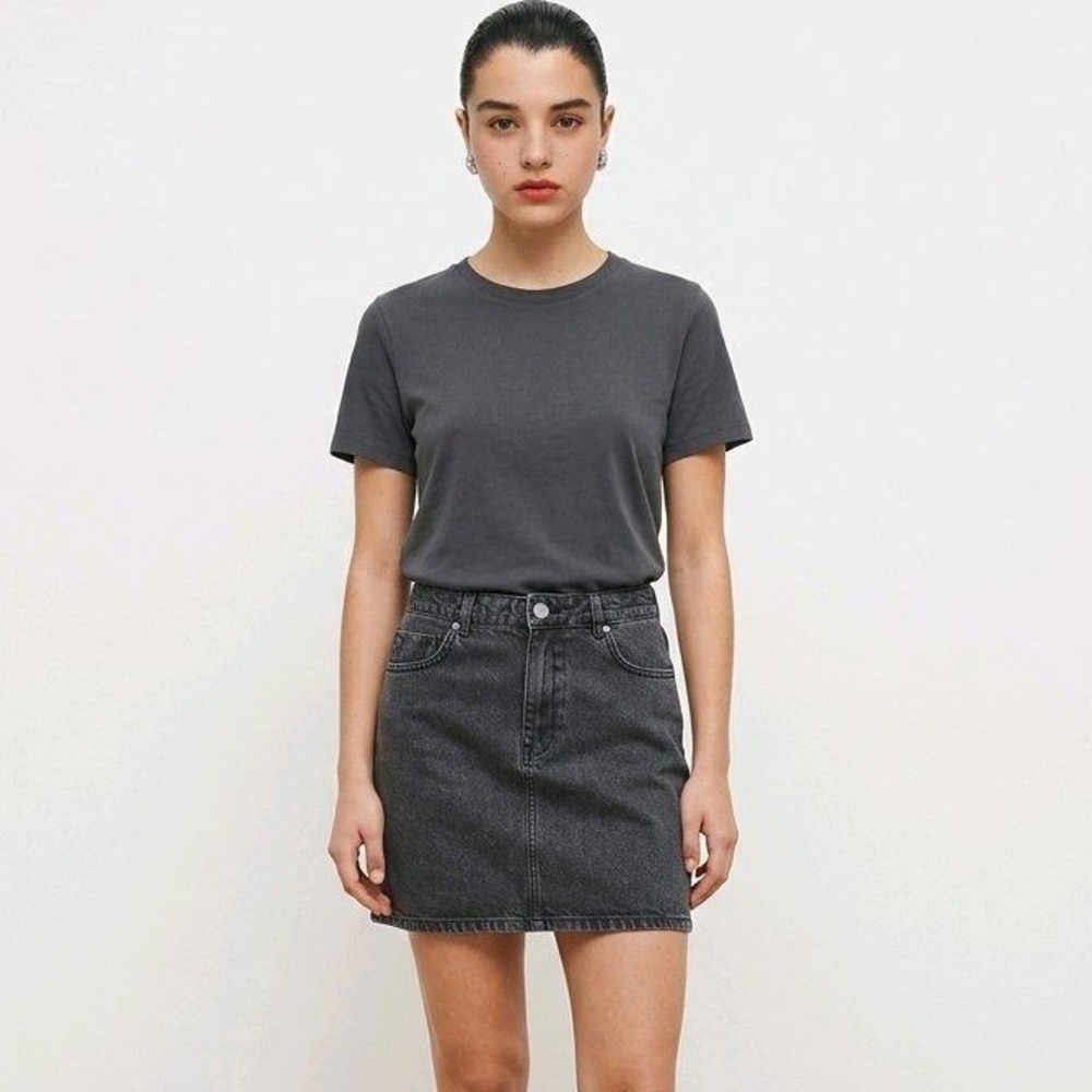 ASOS Denim Mini Skirt Washed Black 100% Cotton Casual 6